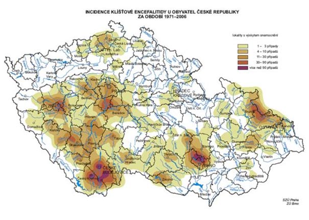 Mapa vskytu kl횝ov encefalitidy